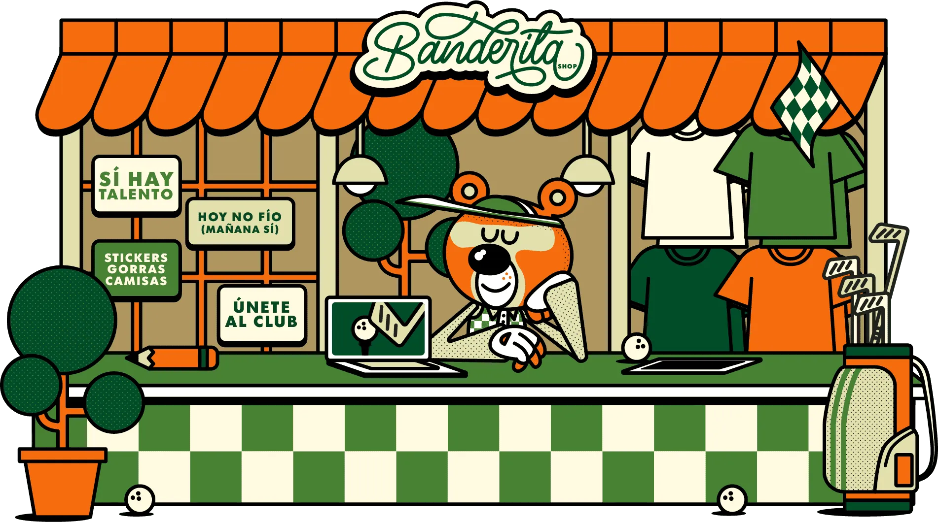 Mascota de banderita en el stand